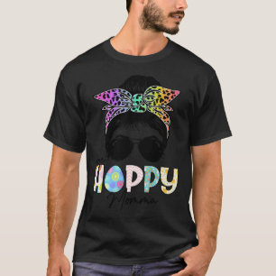 One Hoppy Momma Leopard Messy Bun Easter Day T-Shirt