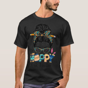 One Hoppy Music Teacher Messy Bun Teacher Easter D T-Shirt