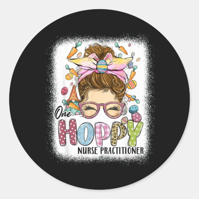 One Hoppy Nurse Practitioner Leopard Bunny Easter Classic Round Sticker (Front)