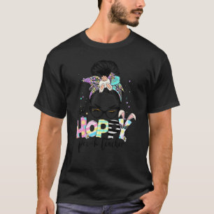 One Hoppy Pre K Teacher Bunny Leopard Messy Bun Ea T-Shirt