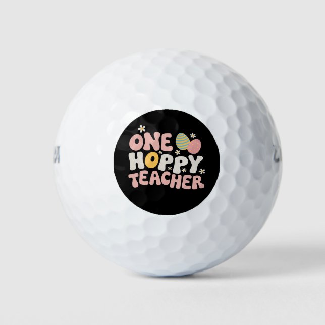 One Hoppy Teacher Easter Teaching Groovy Retro Golf Balls (Front)