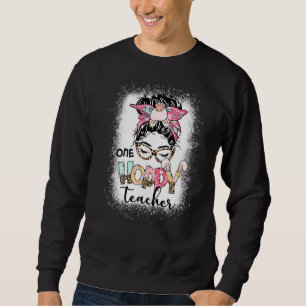 One Hoppy Teacher Messy Bun Women Teachers Appreci Sweatshirt