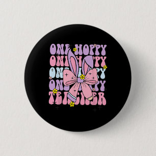 One Hoppy Teacher Retro Bunny Easter Teacher Appre 6 Cm Round Badge