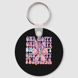 One Hoppy Teacher Retro Bunny Easter Teacher Appre Key Ring