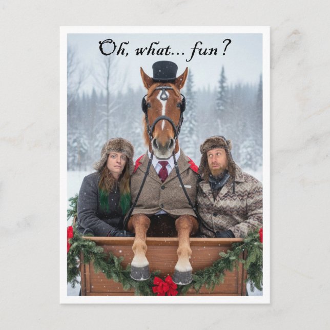 One Horse Open Sleigh Pun Holiday Postcard (Front)