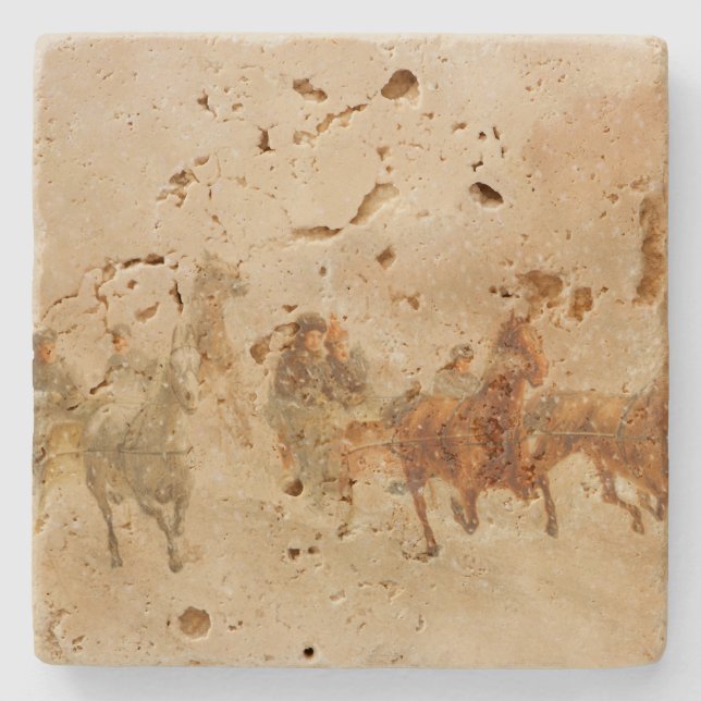One Horse Open Sleigh Race Christmas Stone Coaster (Front)