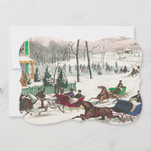 One Horse Open Sleigh Race Fancy Vintage Christmas Holiday Card