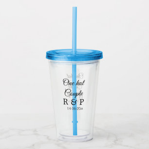 One hot add couple name initial letter text date acrylic tumbler