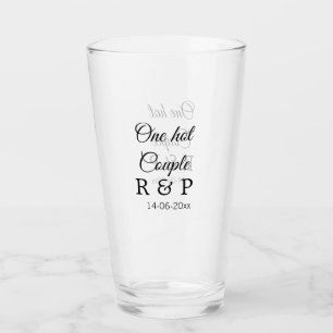 One hot add couple name initial letter text date glass