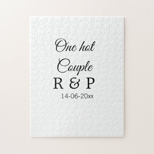 One hot add couple name initial letter text date jigsaw puzzle (Vertical)