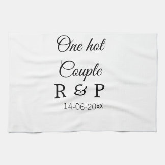 One hot add couple name initial letter text date tea towel