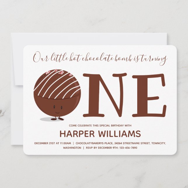 One Hot Chocolate Bomb 1st Birthday Invitation (Front)