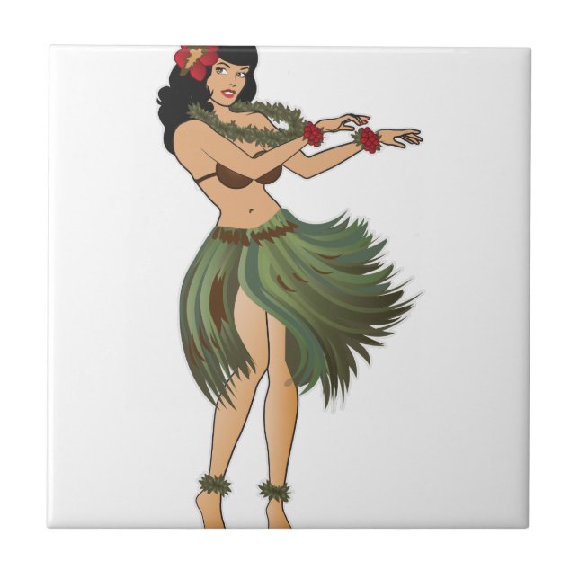 One Hula Girl Dancing Ceramic Tile (Front)