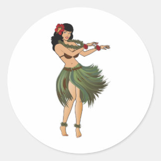 One Hula Girl Dancing Classic Round Sticker
