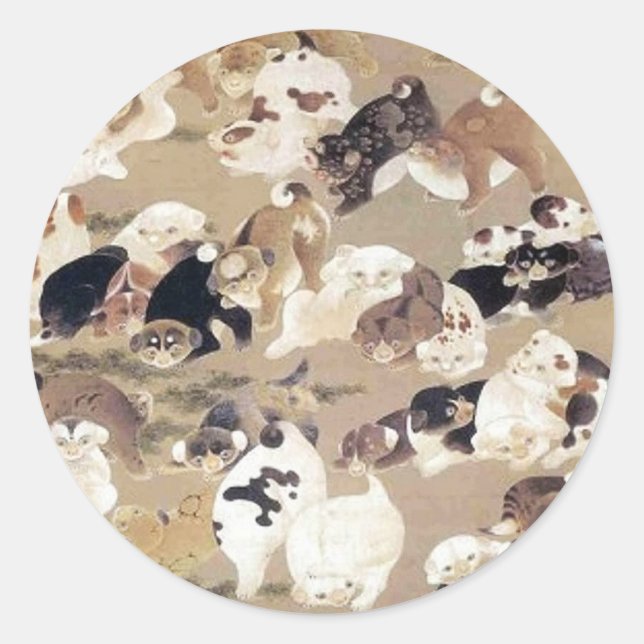 One Hundred Dogs Illustration by Ito Jakuchu Classic Round Sticker (Front)