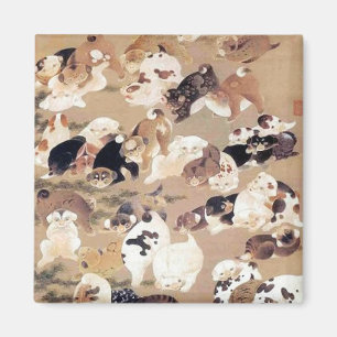 One Hundred Dogs Illustration by Ito Jakuchu Magnet