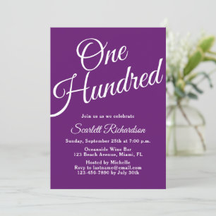 One Hundred Script Autumn Purple 100th Birthday Invitation