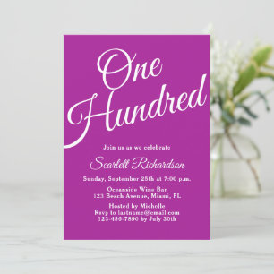One Hundred Script Dark Pink 100th Birthday Invitation