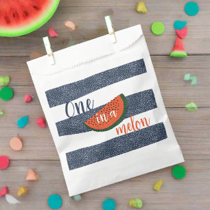 One in a Melon 1st Birthday Boy Watermelon Striped Favour Bag