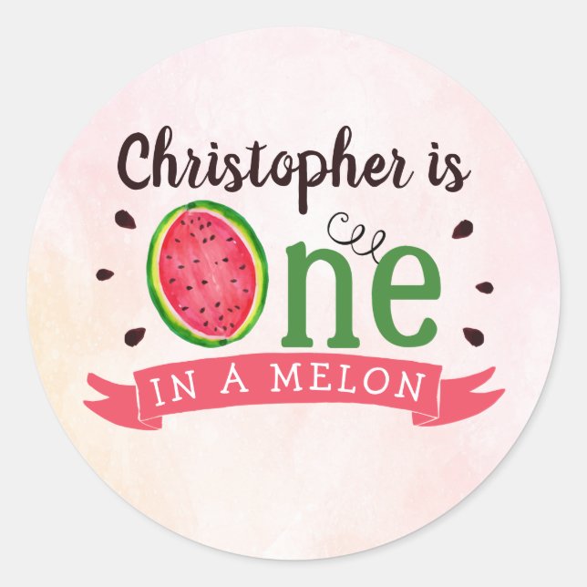 One In A Melon 1st Birthday Classic Round Sticker (Front)