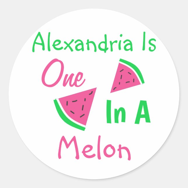 One In A Melon 1st Birthday Classic Round Sticker (Front)
