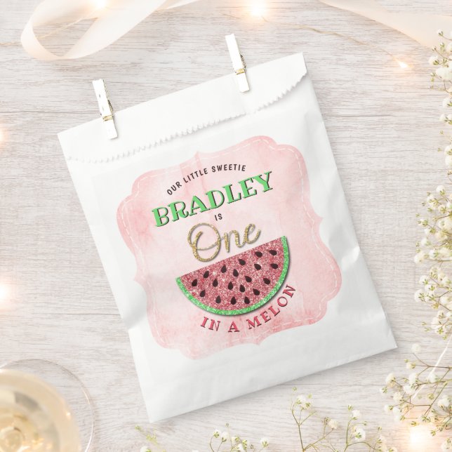 One In A Melon 1st Birthday Favour Bag (Clipped)