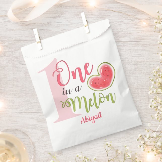 One In A Melon 1st Birthday Girl Favour Bag (Clipped)