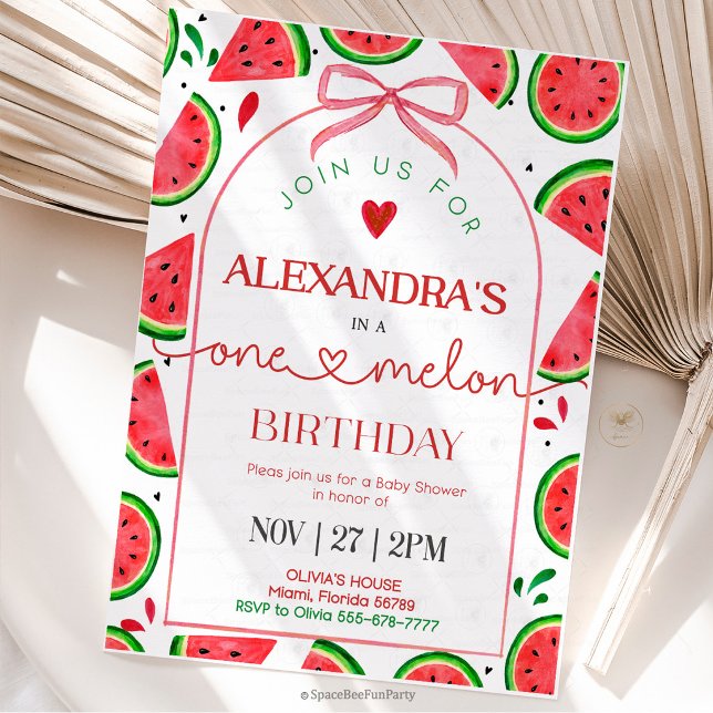 One In A Melon 1st Birthday Invitation (watermelon birthday invitation, one in a melon, first birthday invitation, summer birthday party, wa)