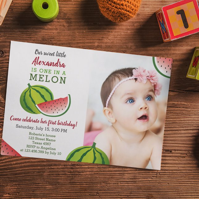 One in a Melon 1st Birthday Invitation (Creator Uploaded)