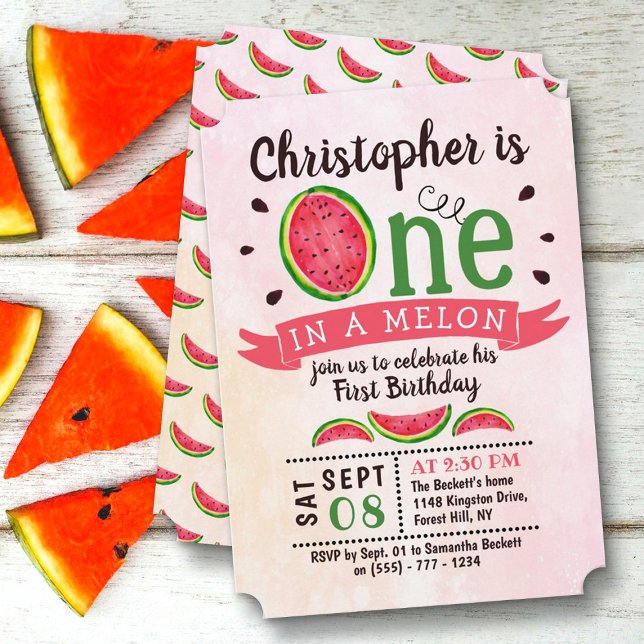 One In A Melon 1st Birthday Invitation (Creator Uploaded)