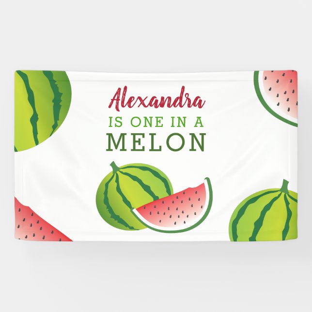 One in a Melon 1st Birthday Party Banner (Horizontal)