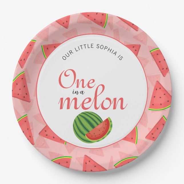 One In A Melon 1st Birthday Party Watermelon  Paper Plate (Front)