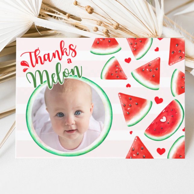 One In A Melon 1st Birthday Red Thank You Card (1st birthday)
