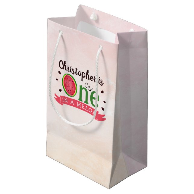 One In A Melon 1st Birthday Small Gift Bag (Front Angled)
