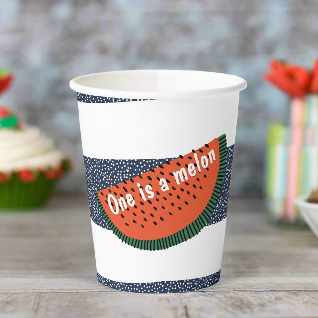 One in a Melon 1st Birthday Stripe Watermelon Boy Paper Cups (Creator Uploaded)