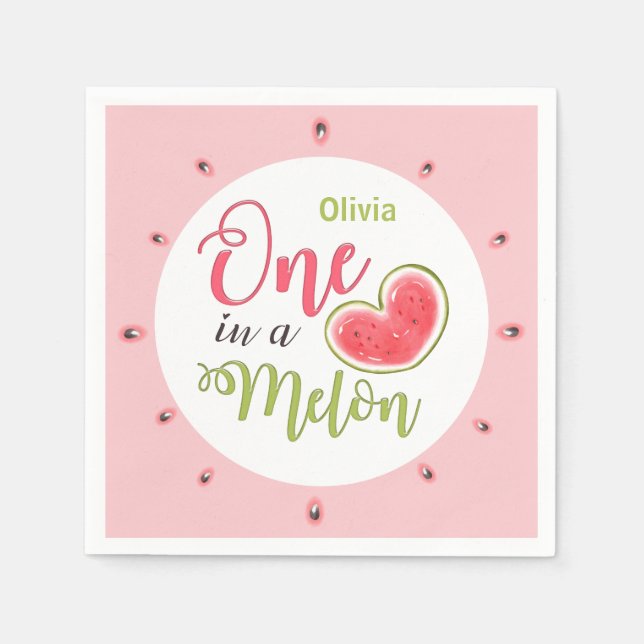 One In A Melon 1st Birthday Summer Party Pink Napkin (Front)