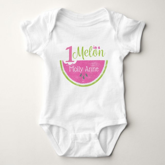 One in a Melon 1st Birthday Watermelon Baby Bodysuit (Front)
