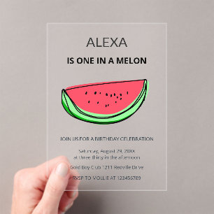 One in a Melon 1st Birthday Watermelon Birthday Acrylic Invitations