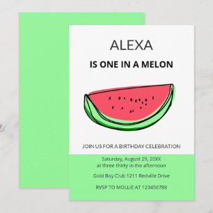 One in a Melon 1st Birthday Watermelon Birthday Invitation