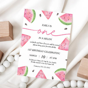 One In A Melon 1st Birthday Watermelon Invitation