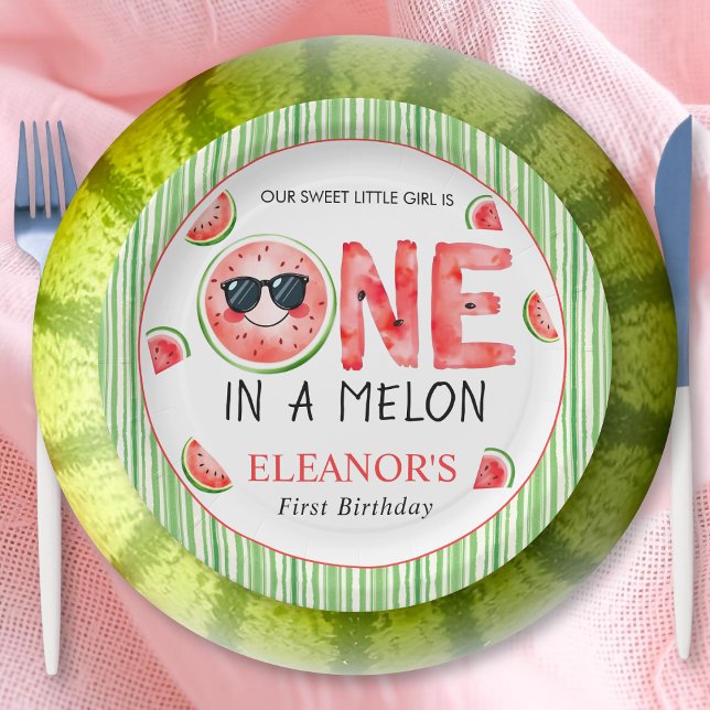 One in a melon 1st birthday watermelon party paper plate (Creator Uploaded)