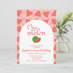 One In A Melon 1st Birthday Watermelon Photo Invitation