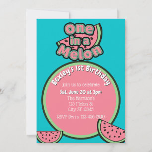 One in a Melon, 1st Bright Watermelon Birthday Invitation