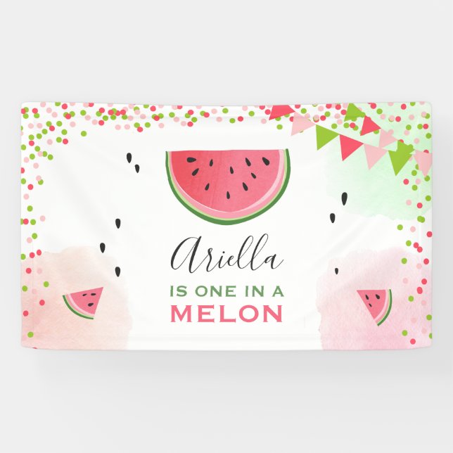 One in a melon birthday banner Watermelon Girl (Horizontal)