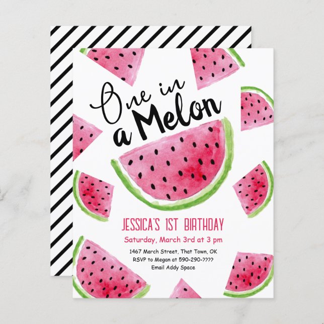 One in a Melon Birthday Party Budget Invitation (Front/Back)