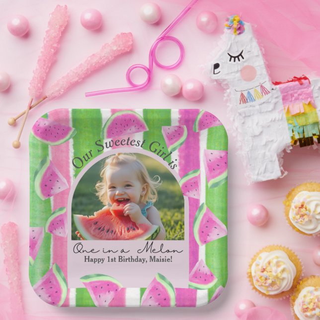 One in a Melon Birthday Photo Paper Plate (Party)