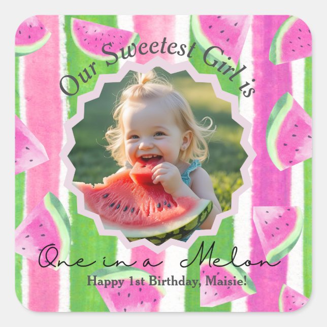  One in a Melon Birthday photo Square Sticker (Front)