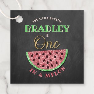 One In A Melon Chalkboard 1st Birthday Favour Tags
