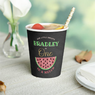One In A Melon Chalkboard 1st Birthday Paper Cups