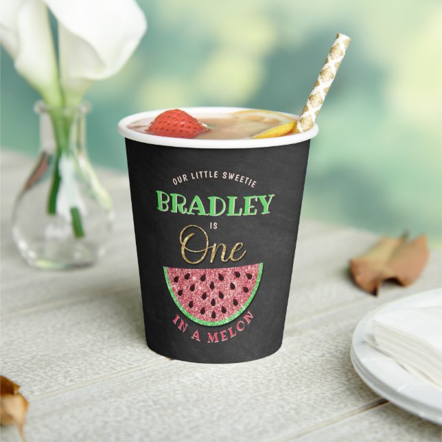 One In A Melon Chalkboard 1st Birthday Paper Cups (Insitu)